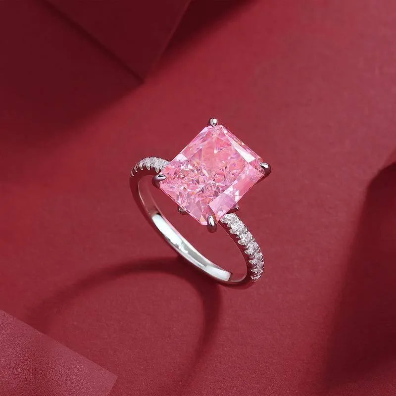 Get Noticed with the Pink Rectangle Ring - Silver Plated and Stunning Jewelry Bubble