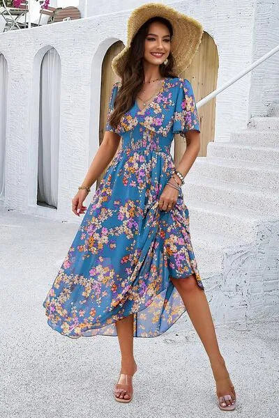 Get Ready for Summer: Smocked Floral V-Neck Dress Jewelry Bubble