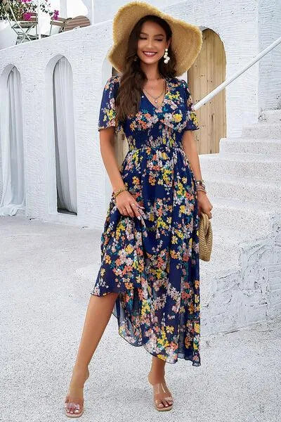 Get Ready for Summer: Smocked Floral V-Neck Dress Jewelry Bubble