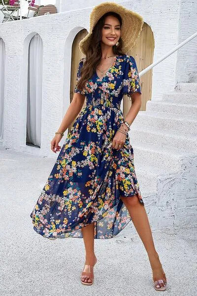 Get Ready for Summer: Smocked Floral V-Neck Dress Jewelry Bubble