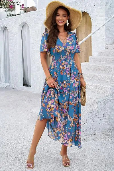 Get Ready for Summer: Smocked Floral V-Neck Dress Jewelry Bubble