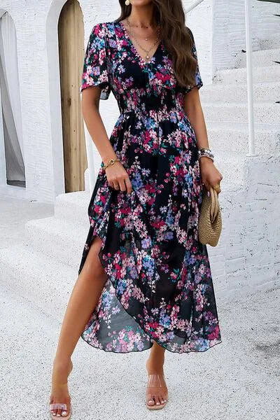 Get Ready for Summer: Smocked Floral V-Neck Dress Jewelry Bubble