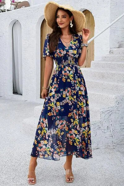 Get Ready for Summer: Smocked Floral V-Neck Dress Jewelry Bubble