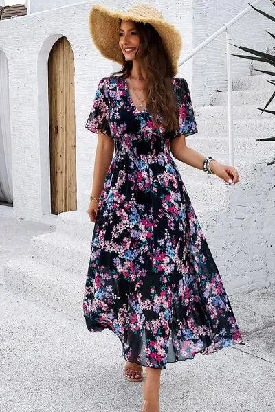 Get Ready for Summer: Smocked Floral V-Neck Dress Jewelry Bubble