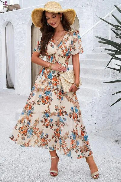 Get Ready for Summer: Smocked Floral V-Neck Dress Jewelry Bubble