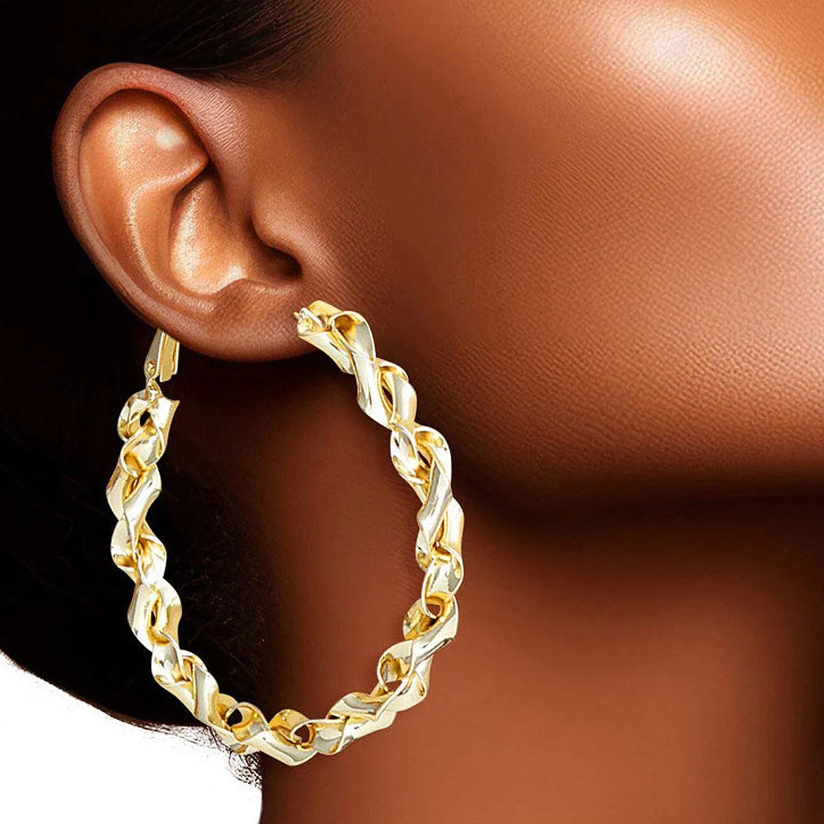 Get Ready to Slay with Twisted Gold Finish Hoop Earrings: Stand Out! Jewelry Bubble