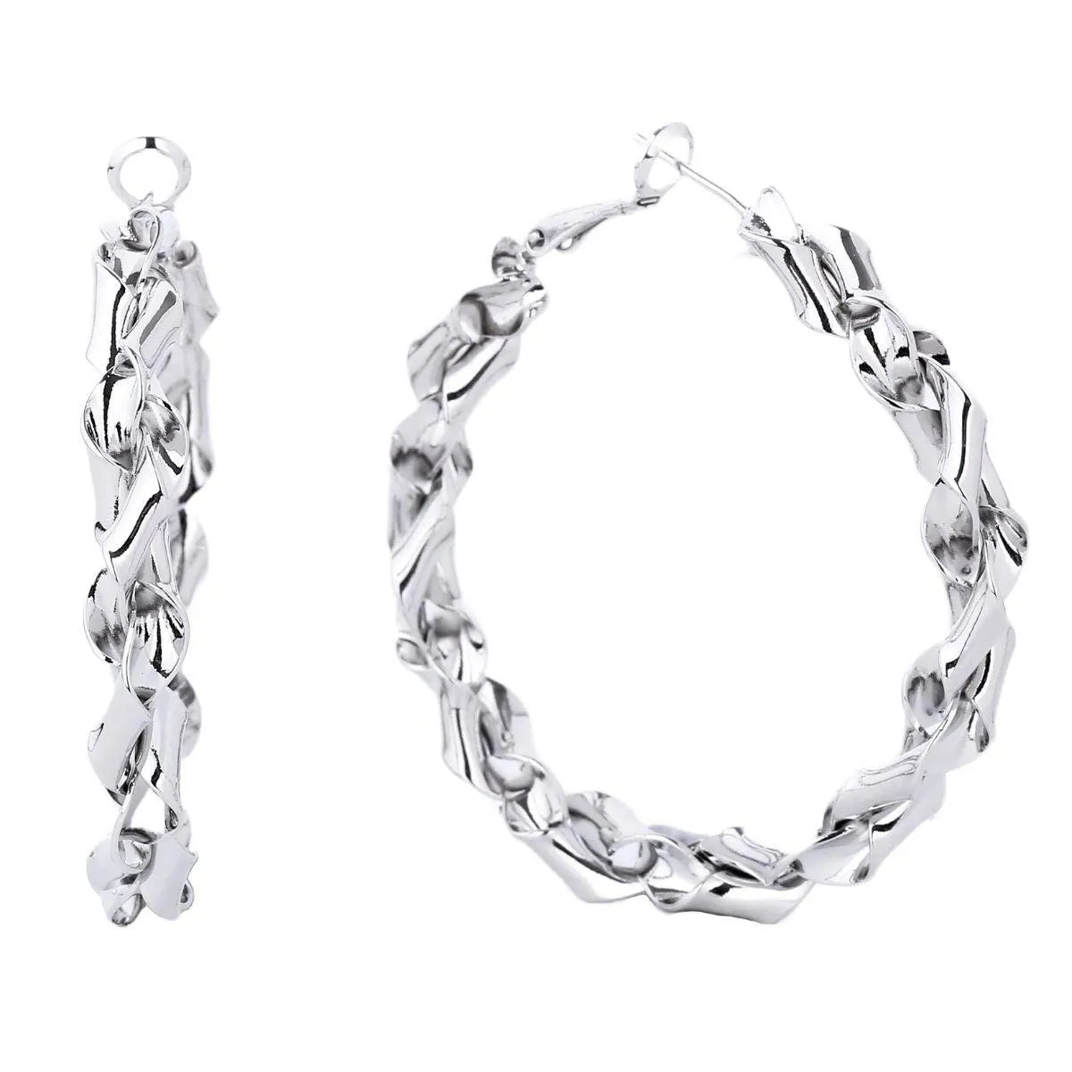 Get Ready to Slay with Twisted White Gold Finish Hoop Earrings: Stand Out! Jewelry Bubble