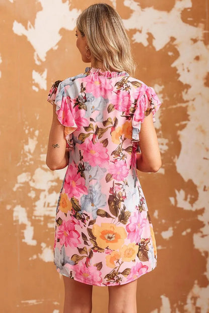 Get Summer Ready with Our Notched Neck Ruffle Floral Mini Dress Jewelry Bubble