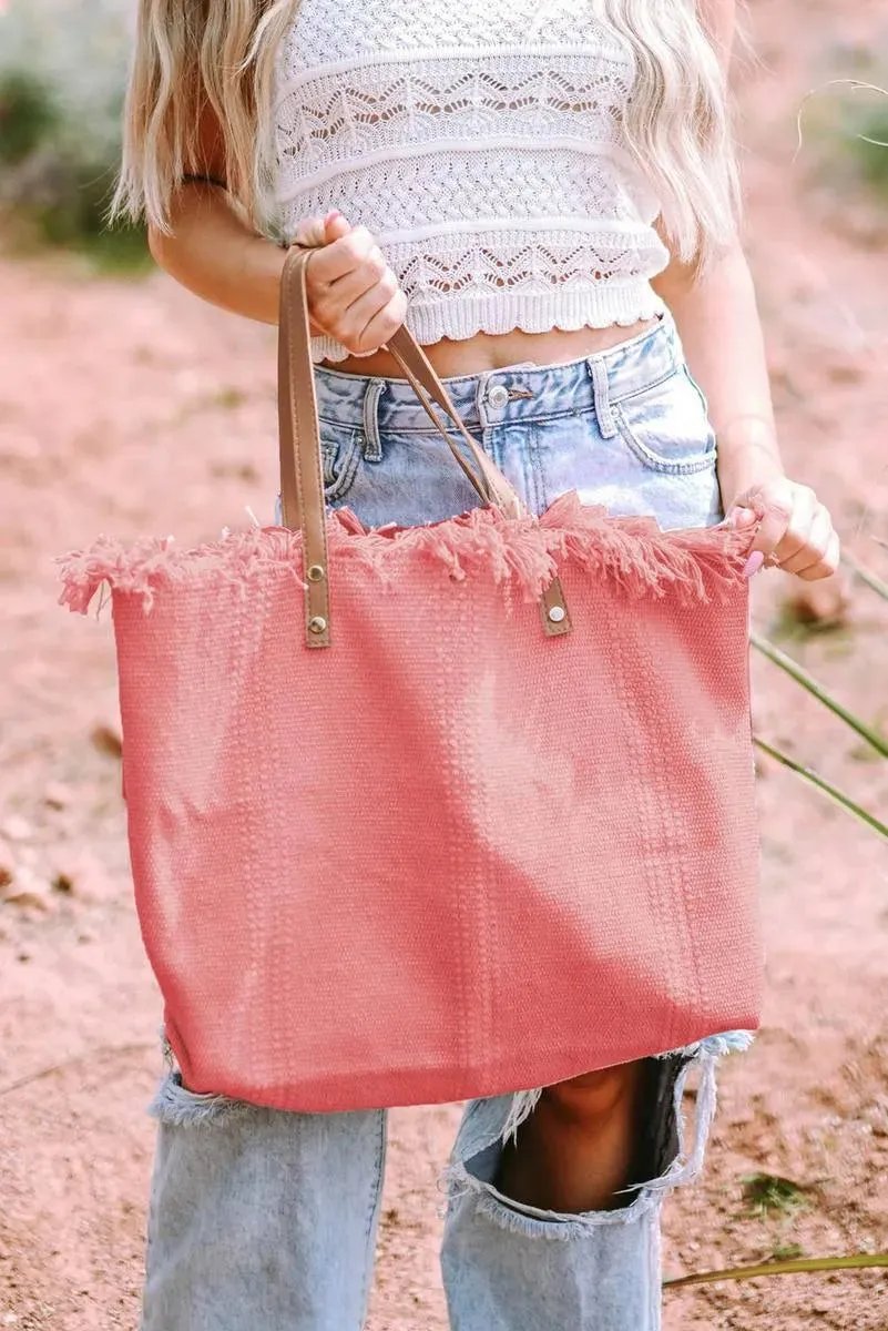Get Summer-Ready with Our Raw Hem Canvas Pink Tote Bag