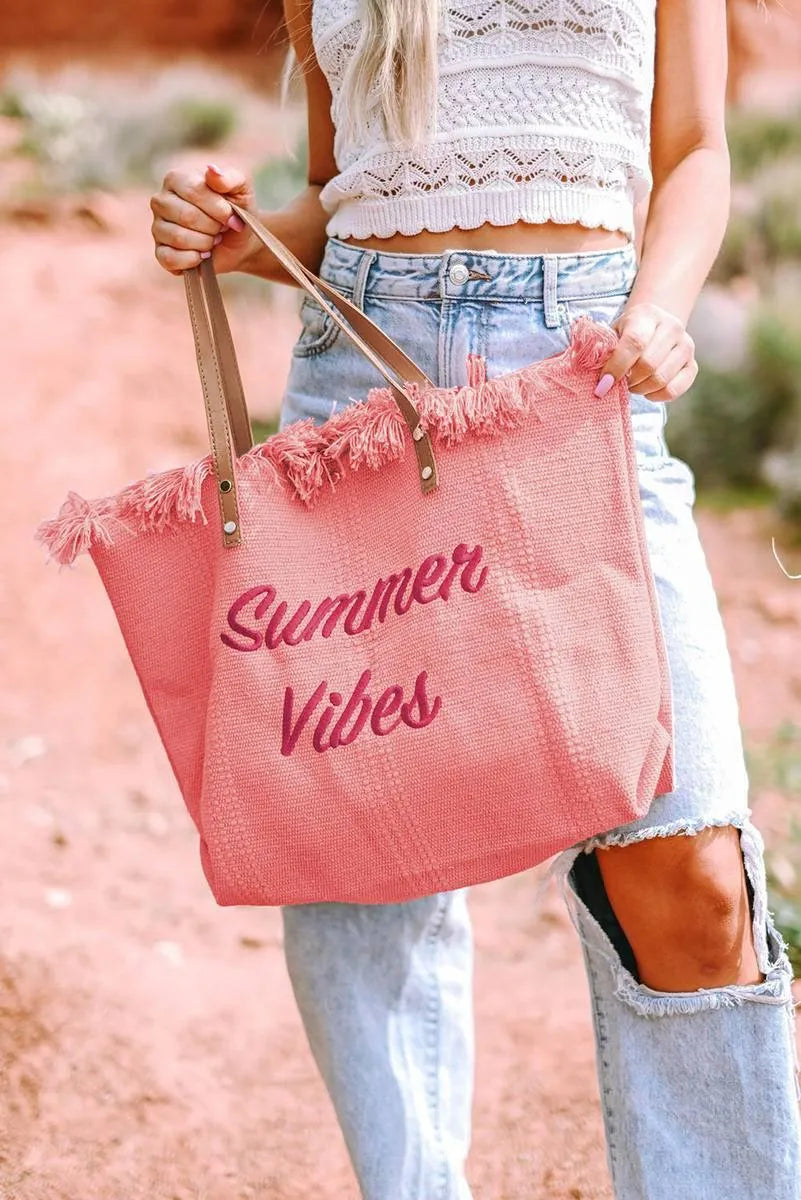 Get Summer-Ready with Our Raw Hem Canvas Pink Tote Bag Jewelry Bubble