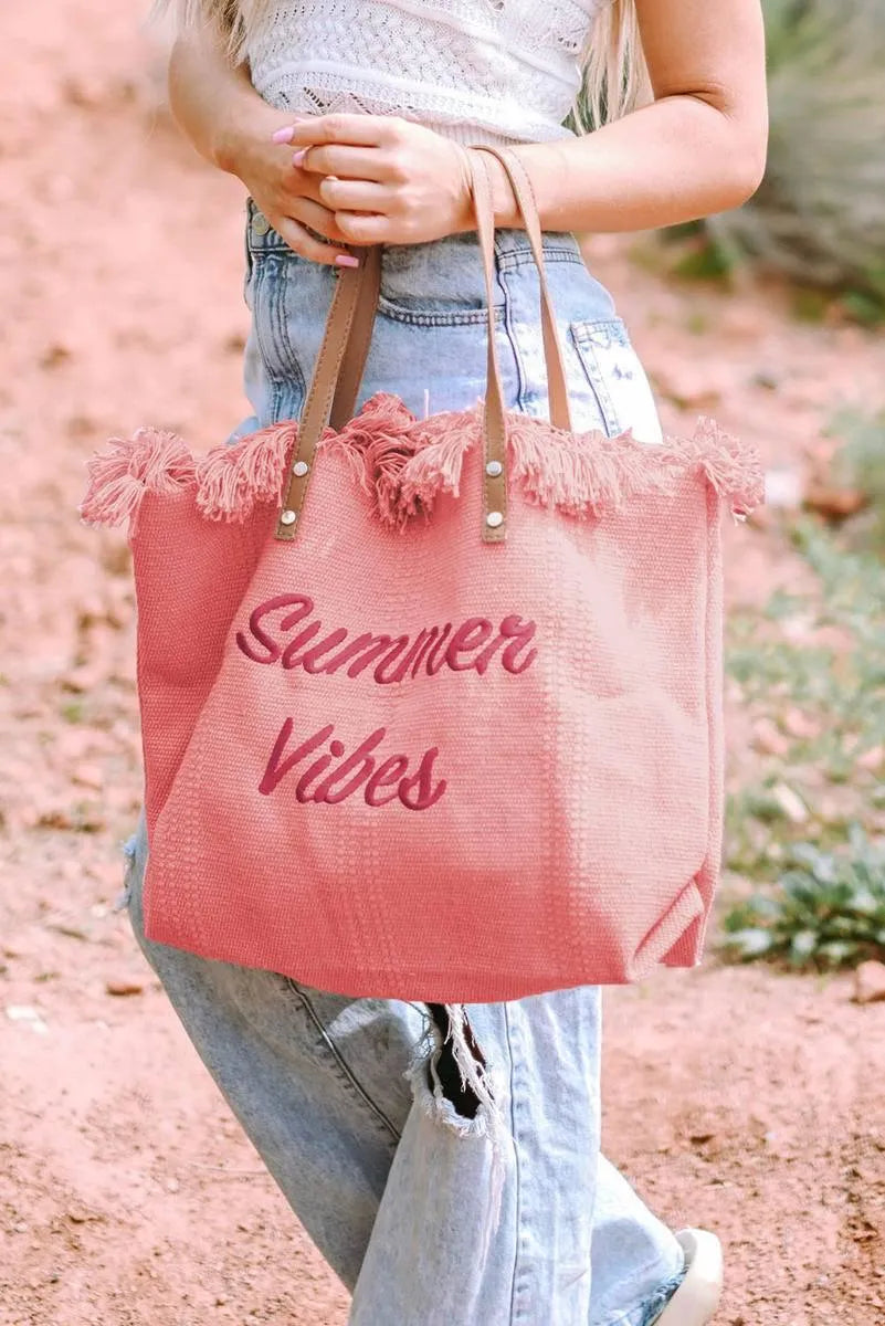 Get Summer-Ready with Our Raw Hem Canvas Pink Tote Bag Jewelry Bubble