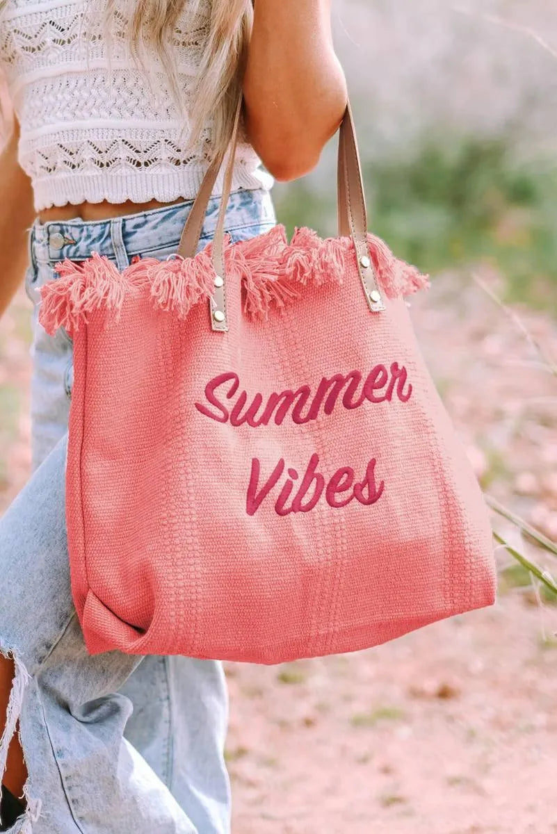 Get Summer-Ready with Our Raw Hem Canvas Pink Tote Bag Jewelry Bubble