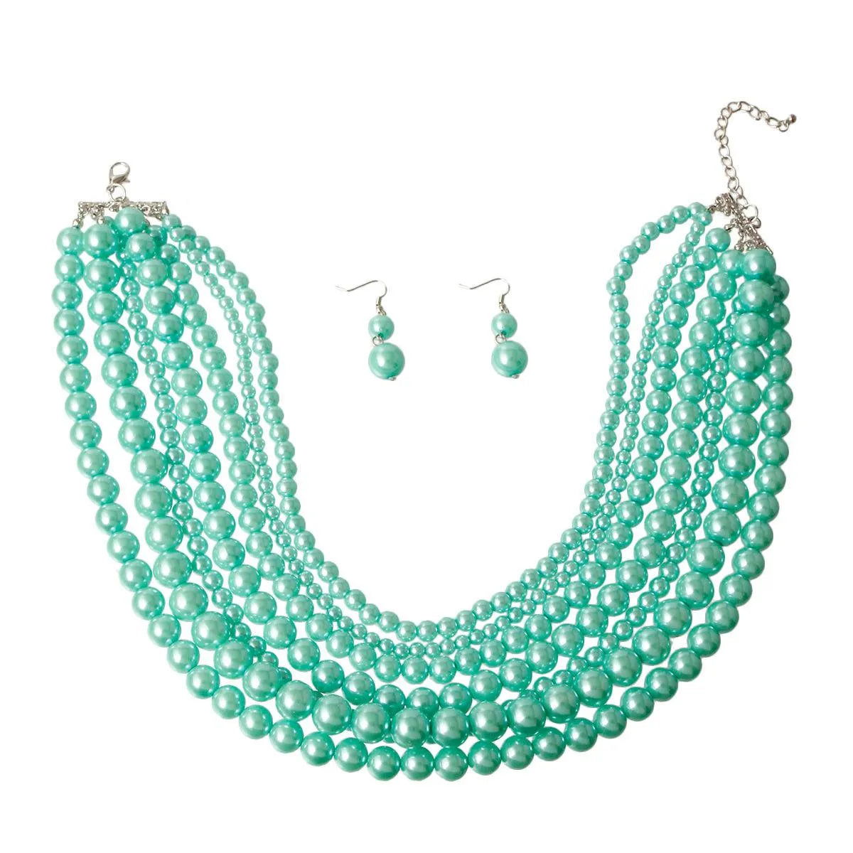 Get The Glam Look: Green Pearlized Beads Necklace Set Jewelry Bubble