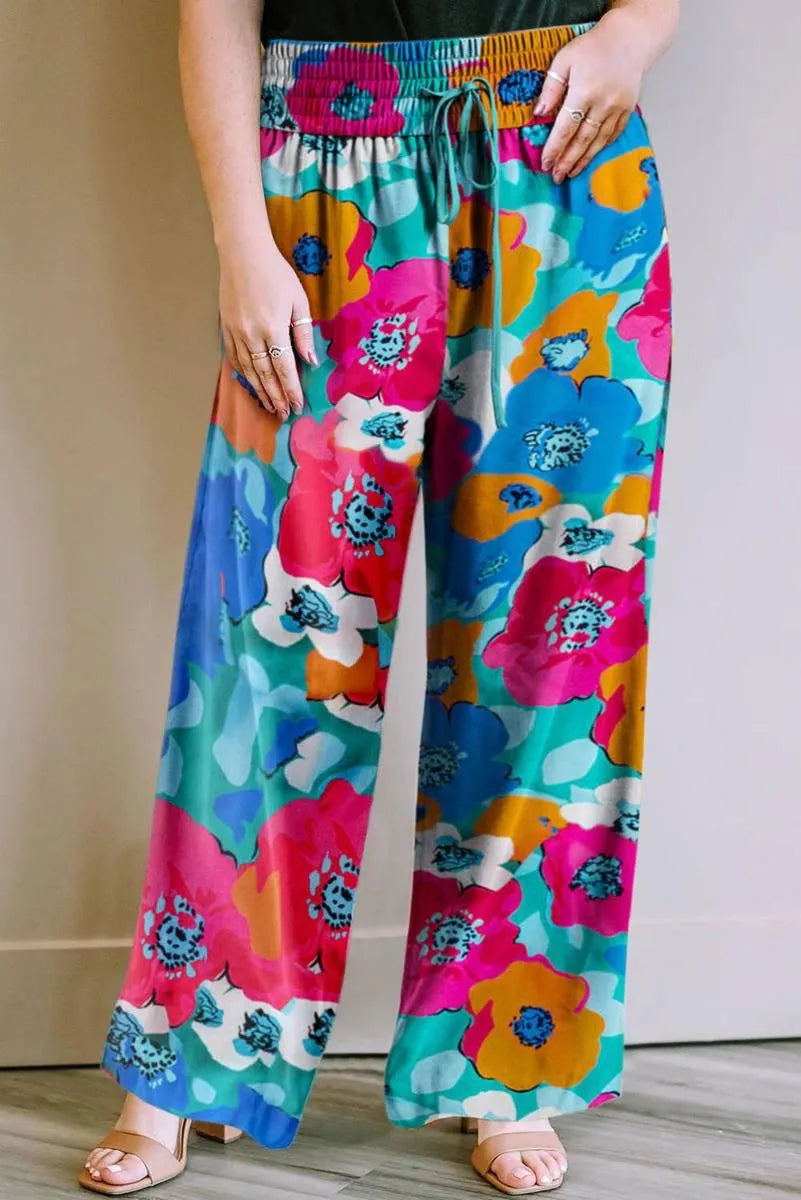 Get Trendy with Plus-Size Floral Wide Leg Pants for Women Jewelry Bubble