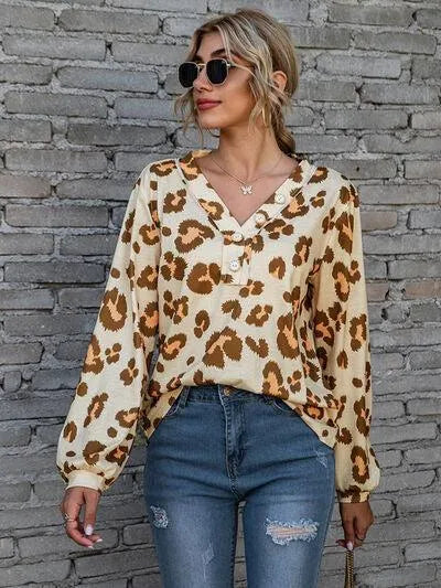 Get Wild: Leopard V-Neck Blouse for Stylish Statements Jewelry Bubble