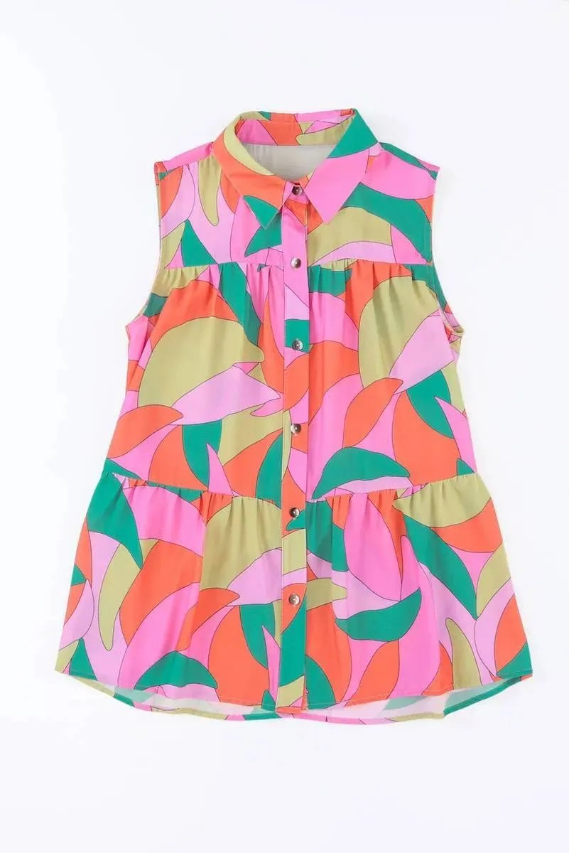 Get groovy with this Abstract Geometric Print Sleeveless Shirt
