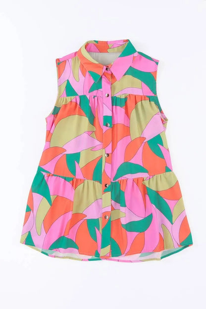 Get groovy with this Abstract Geometric Print Sleeveless Shirt Jewelry Bubble