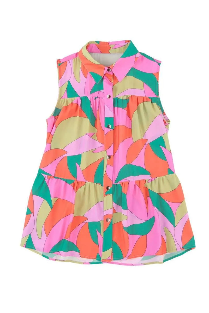 Get groovy with this Abstract Geometric Print Sleeveless Shirt Jewelry Bubble