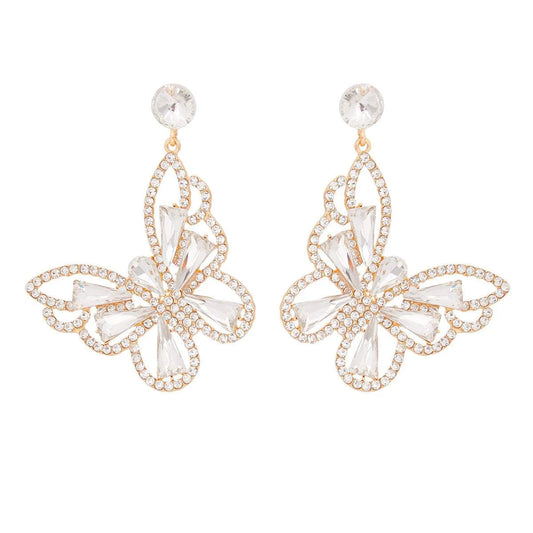 Get the Latest Clear Butterfly Drop Earrings in Gold Jewelry Bubble