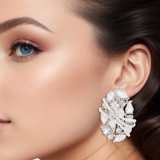 Get the Look: Clear Rhodium Oval Clip Earrings for Retro Vibes Pinktown