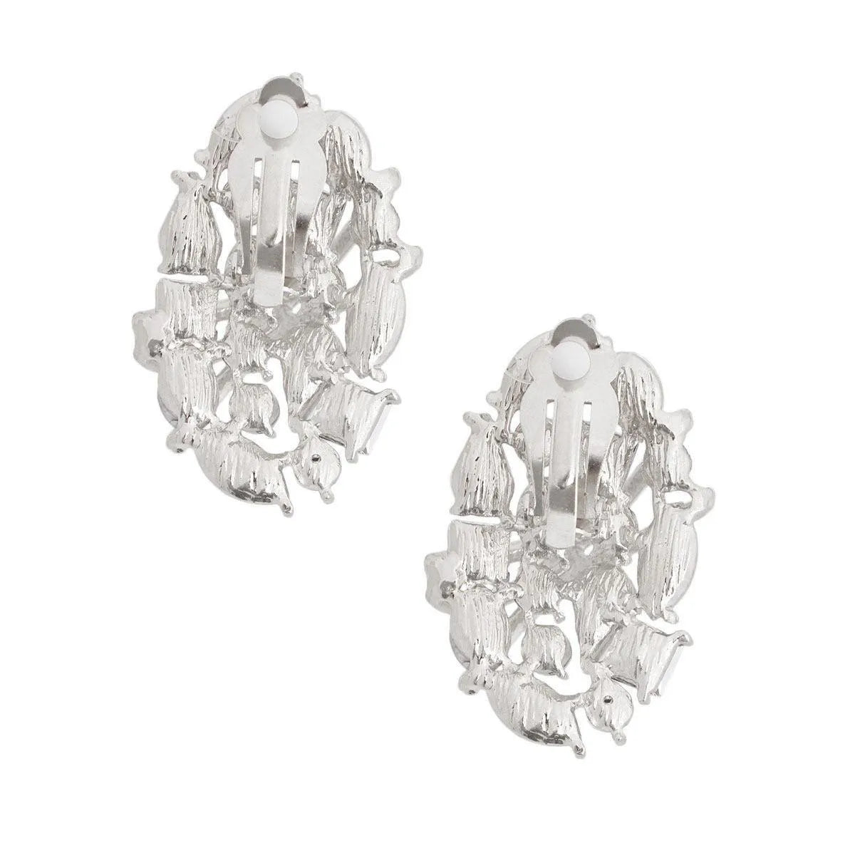 Get the Look: Clear Rhodium Oval Clip Earrings for Retro Vibes Jewelry Bubble