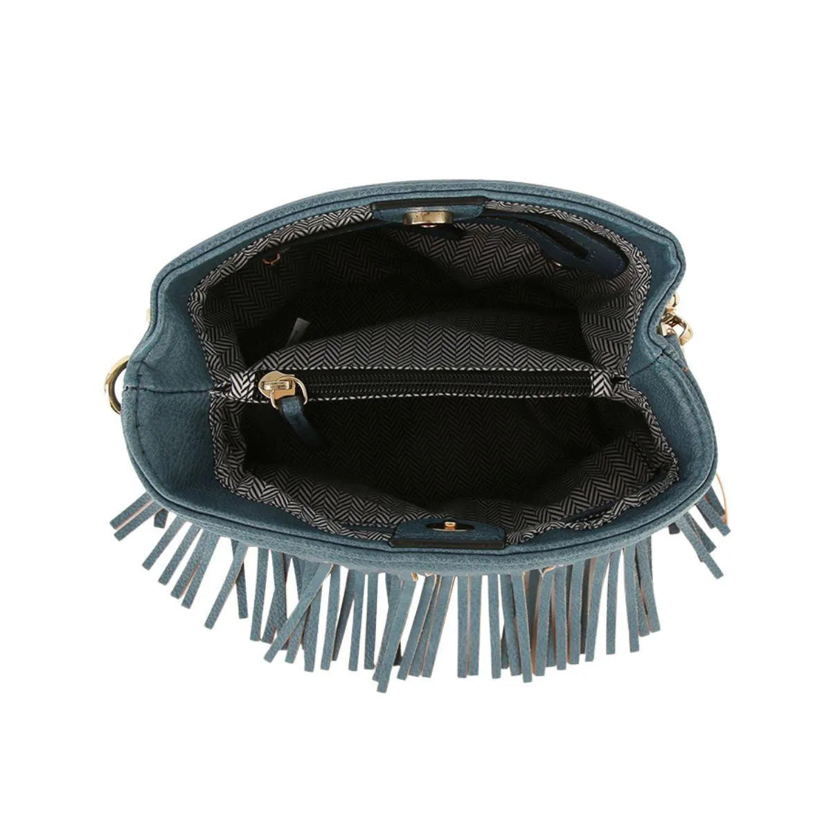 Get the Perfect Denim-blue Faux Leather Fringe Handbag for Women Jewelry Bubble