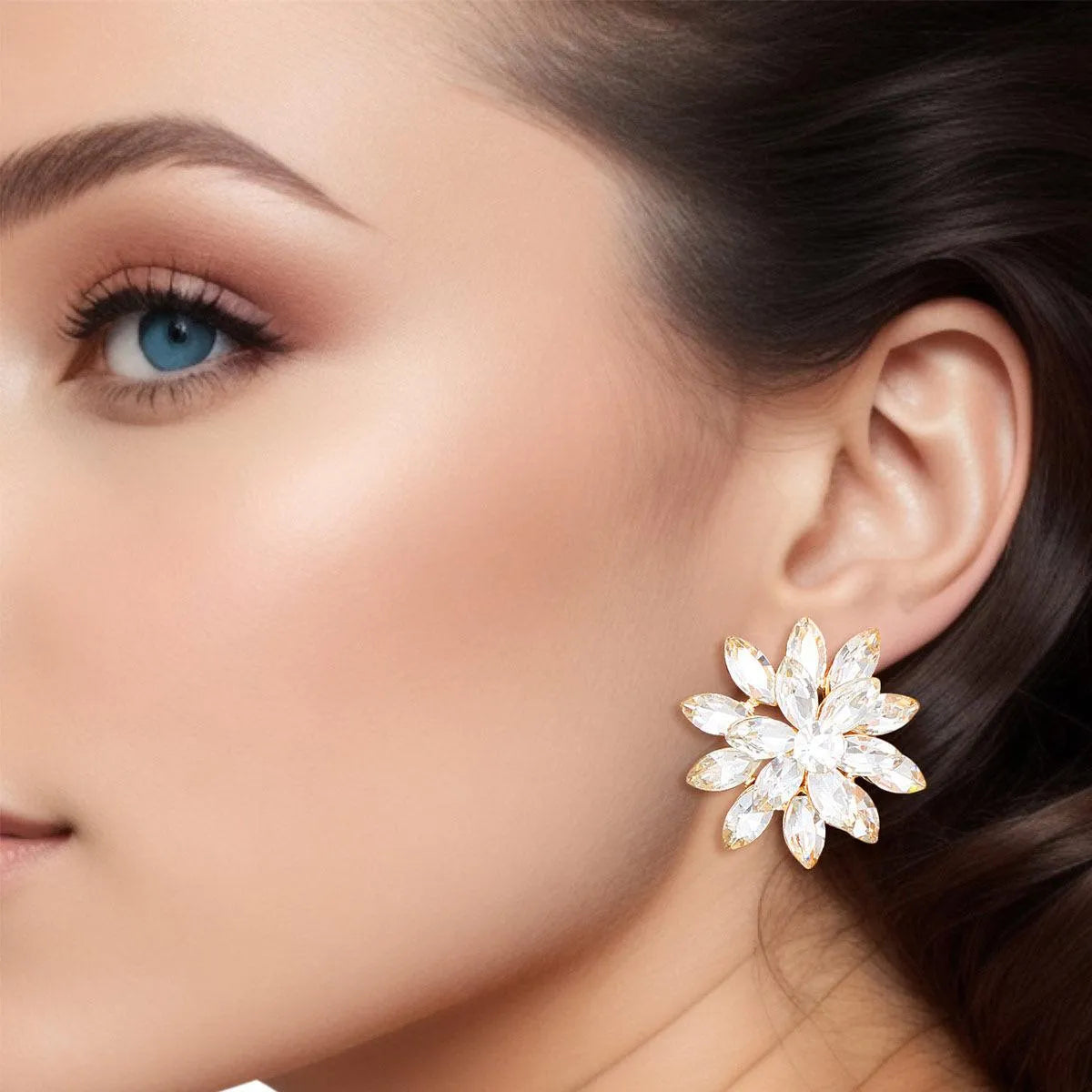 Glam Up Your Look with Marquise Crystal Flower Earrings Jewelry Bubble