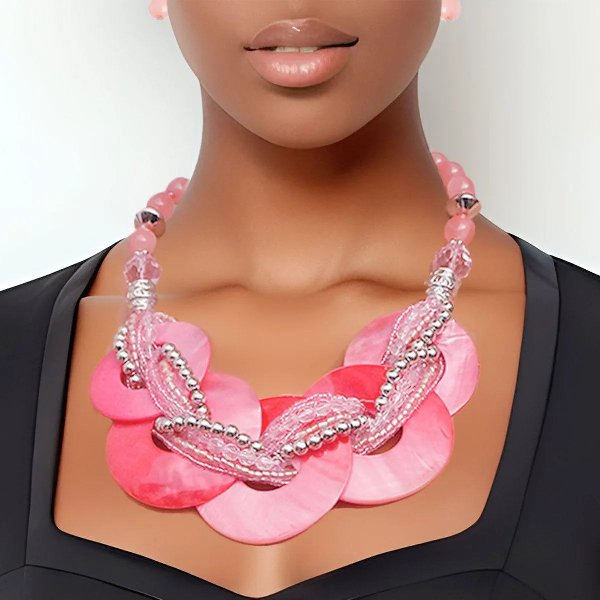 Glam Up Your Look with a Pink Disc Necklace Set Jewelry Bubble