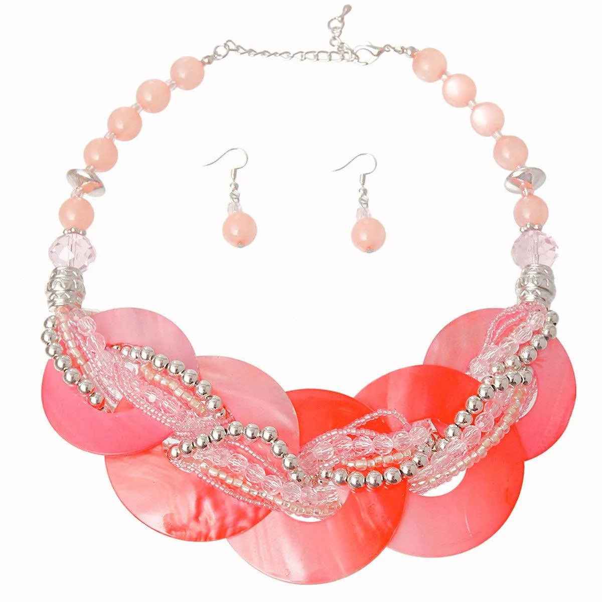 Glam Up Your Look with a Pink Disc Necklace Set Jewelry Bubble