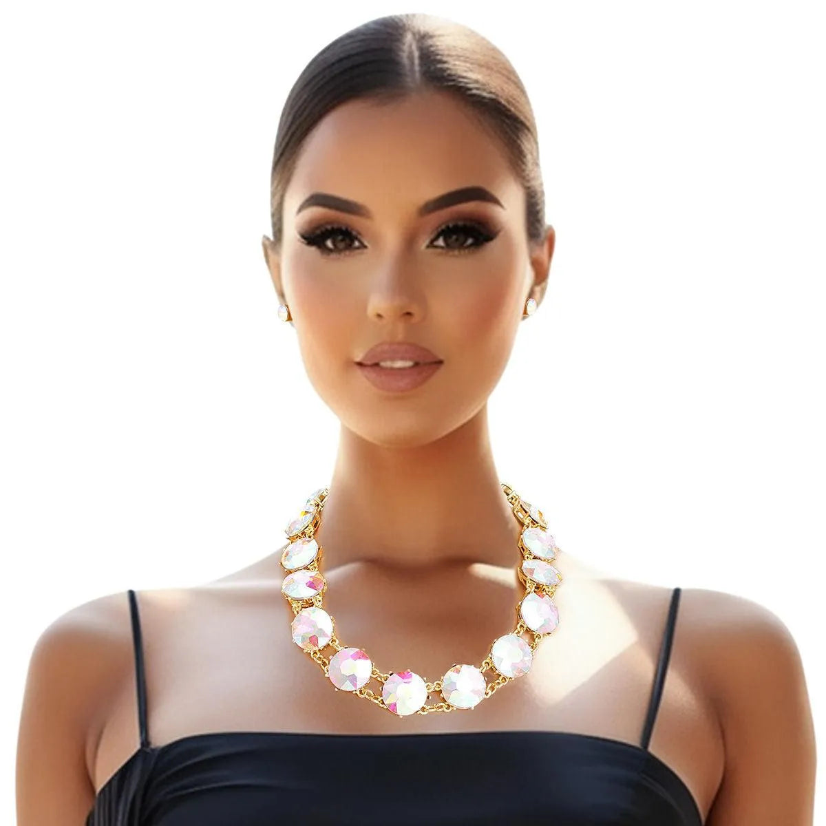 Glam Up with Gold Aurora Borealis Crystal Necklace Set Jewelry Bubble