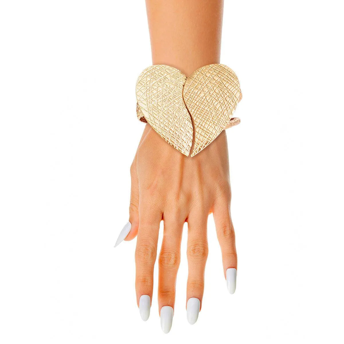 Glam up Your Look with a Stunning Golden Heart Cuff Bracelet Jewelry Bubble