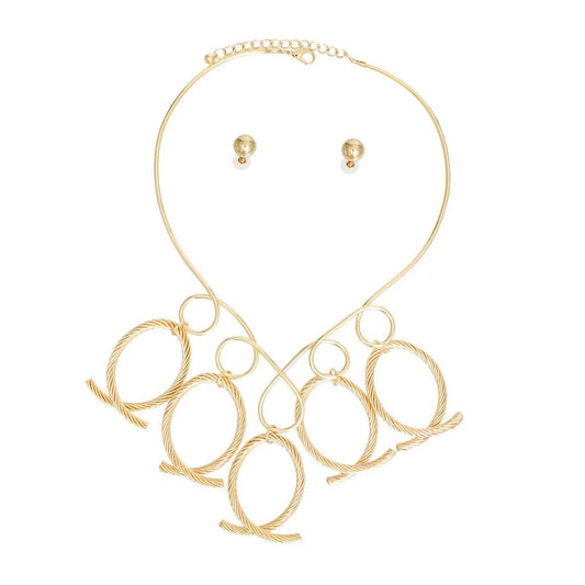 Gold Cable Link Collar Necklace Set - Fashion Jewelry Jewelry Bubble