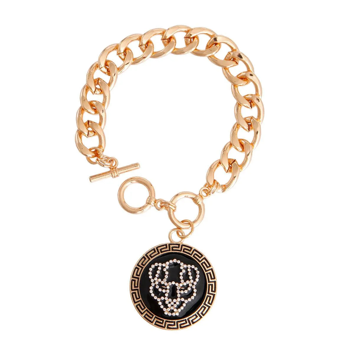 Gold Link Chain Women's Bracelet with Rhinestone Tiger Charm Jewelry Bubble