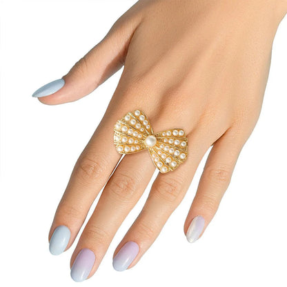 Gold Ring Bow Pearls: Must-Have for Fashionistas - Elevate Any Look Jewelry Bubble