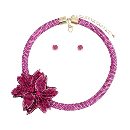 Grab the Latest Dazzling Fuchsia-pink Flower Necklace Set Jewelry Bubble