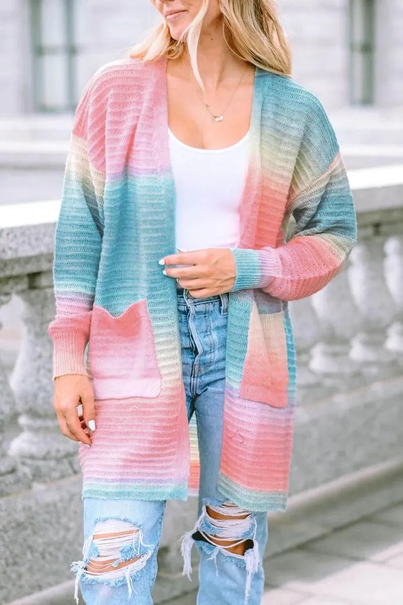 Gradient Knit Open Cardigan With Pockets for Women