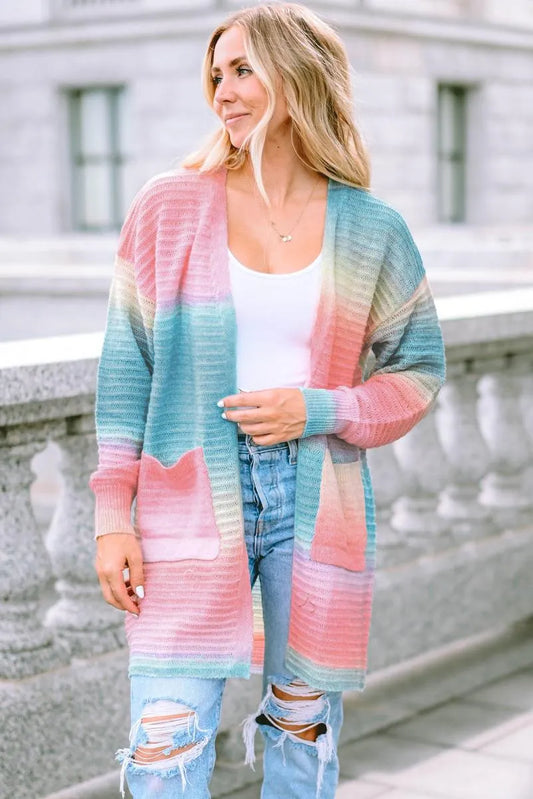 Gradient Knit Open Cardigan With Pockets for Women Jewelry Bubble