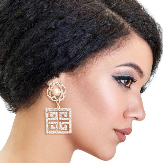 Greek Key Earrings Alert: Gold Tone Floral Studs with Pearl - Shop Now! Jewelry Bubble