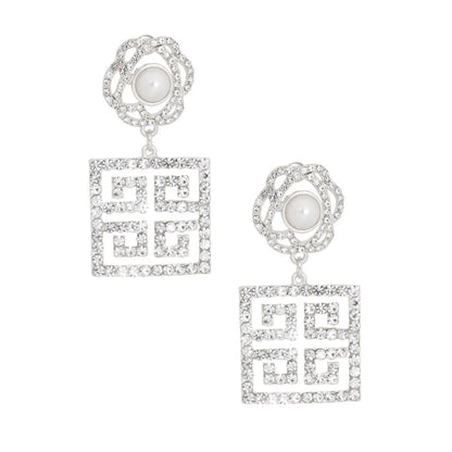 Greek Key Earrings Alert: Silver Tone Floral Studs with Pearl - Shop Now! Jewelry Bubble