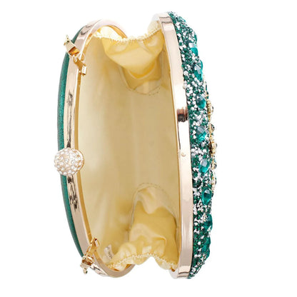 Green Crystal Hard Case Clutch - Chic Accessory for Fashionable Women Jewelry Bubble