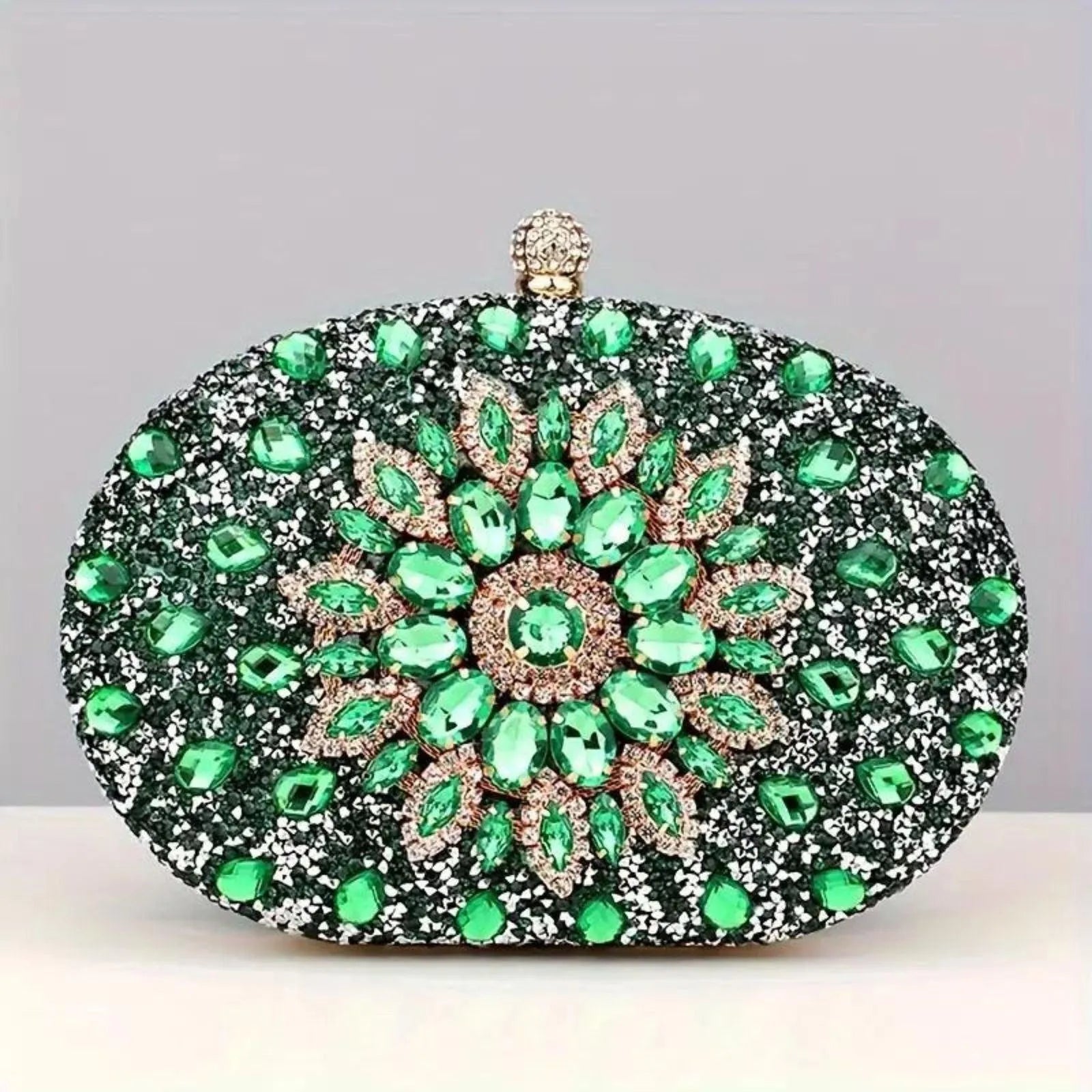 Green Crystal Hard Case Clutch - Chic Accessory for Fashionable Women Jewelry Bubble