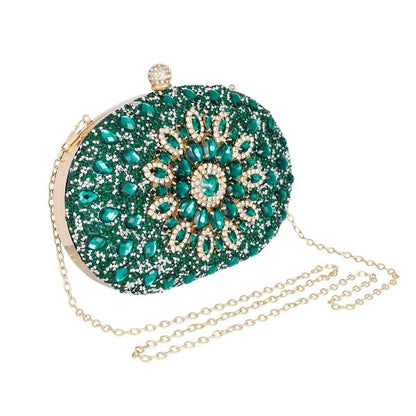 Green Crystal Hard Case Clutch - Chic Accessory for Fashionable Women Jewelry Bubble