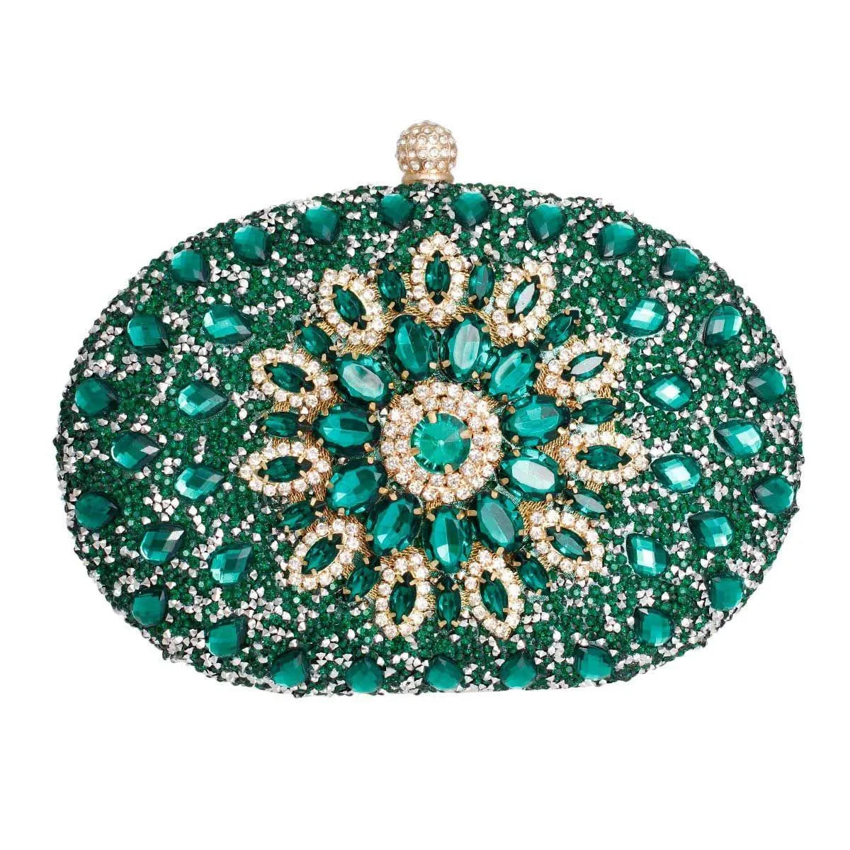 Green Crystal Hard Case Clutch - Chic Accessory for Fashionable Women Jewelry Bubble