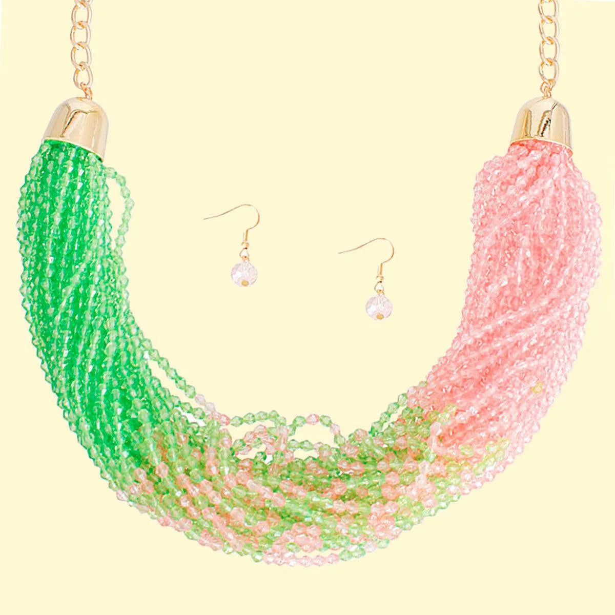 Green & Pink Beaded Torsade Necklace Sets: Style Meets Sophistication Jewelry Bubble