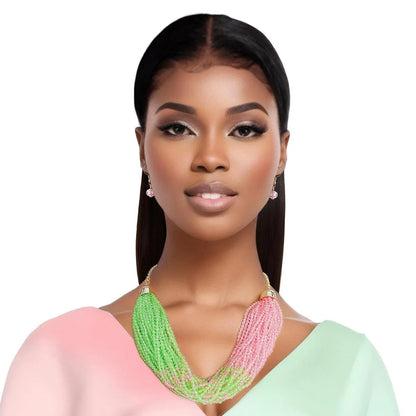 Green & Pink Beaded Torsade Necklace Sets: Style Meets Sophistication Jewelry Bubble