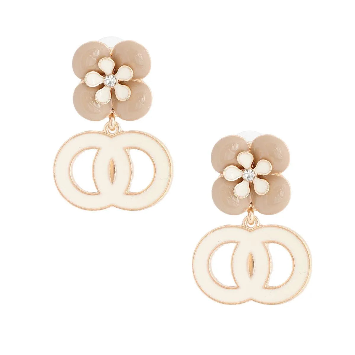 Ivory Infinity Earrings with Flower Studs Sweet Statement Jewelry Bubble