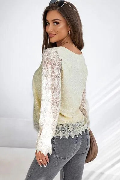 Ivory V-Neck Blouse: Long Sleeve Chic Style Jewelry Bubble