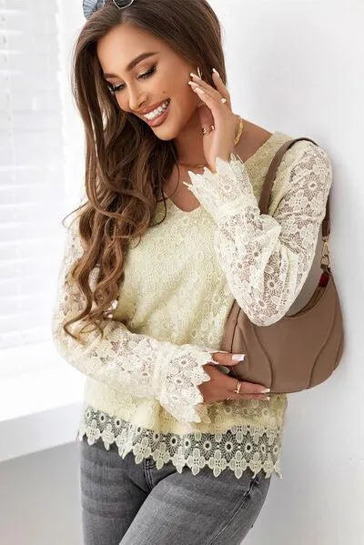 Ivory V-Neck Blouse: Long Sleeve Chic Style Jewelry Bubble