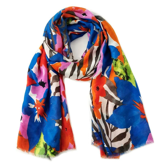 Ladies Multicolor Floral Scarf - Luxurious & Lively Print Pinktown