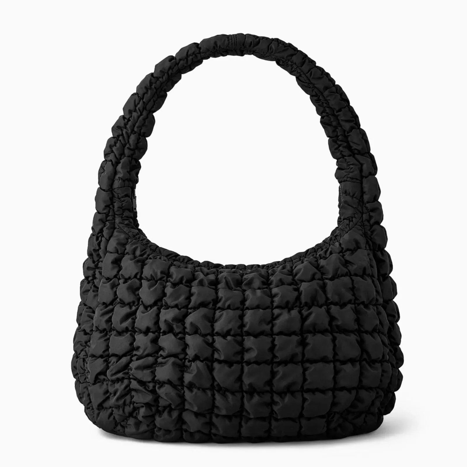 Ladies On-Trend Oversized Black Crossbody Bag with Puffy Quilted Texture